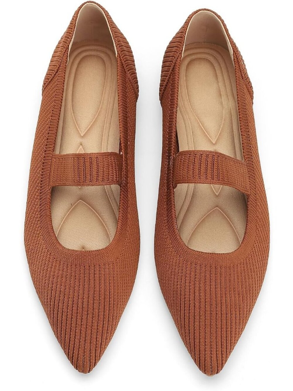 Women's Brown 2 Pointed Toe Knit Foldable Comfortable Slip On Ballet Flats